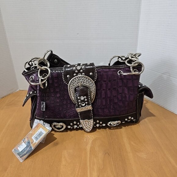 Montana West Purple Bling Purse Multi Pocket Zip Magnetic Closures New with Tags - Picture 13 of 13